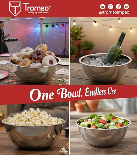 Image of Tromso Stainless Steel Mixing Bowl Set for Kitchen 600ml 2500ml 3600ml 6300ml, Set of 4 Deep Steel Bowls, Mixing Bowl Stainless Steel, Large Steel Mixing Bowl for Baking, Kneading, Serving, Silver