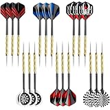 KIRZAX Freccette con Punta in Metallo,18 Pcs Alberi di Dardo e Voli, Professionali Freccette Punta,Set di Freccette in Acciaio con Fusto e Alette,per Principianti Alberi