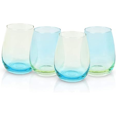 Colored Stemless Wine Glasses Set of 4, Colorful Wine Glass Drinking Glasses Perfect for Red White Wine, Great Gifts for Best Friends Family Women Wen, 15Oz