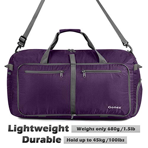 Gonex 100L Foldable Travel Duffel Bag for Luggage Gym Sports, Lightweight Travel Bag with Big Capacity, Water Repellent (Purple)