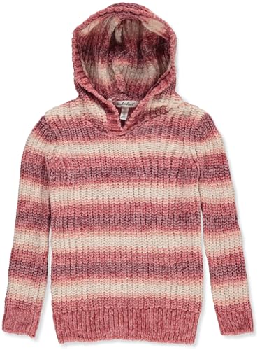 Derek Heart Girls' Chenille Striped Hooded Sweater - Dusty Rose, 5