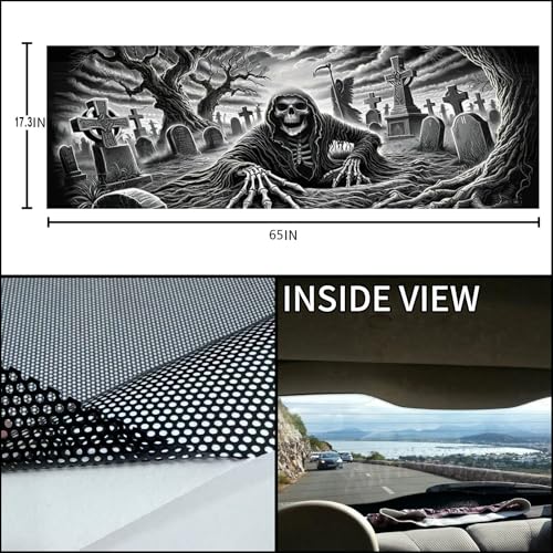 Image of Rear Window Decals for Trucks - 65x17.3 in Back Window Decals Fit Most Pickup Trucks SUV, Vinyl American Skull Flag Back Window Decal for Car Personalized Decoration - Skull Decal-9-S