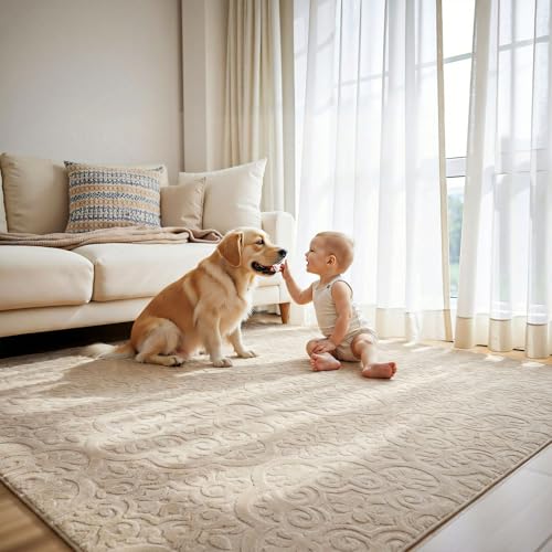 Tapete decorativo U'Artlines beige 8x10 pies lavable miniatura 5