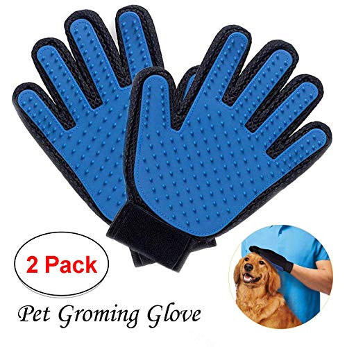 Gant de Toilettage pour Animaux de Compagnie, 2pcs QMAY Animal de Compagnie Brosse, Gant de Toilettage Massage, Poils d'animaux Gant de pour Animaux de Compagnie à Poil Long et Poil Court, Bleu