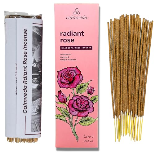 Radiant Rose Incense Sticks for Love - (80 Sticks) Charcoal Free Incense Using Upcycled Flowers