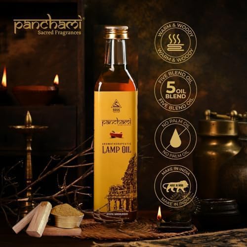 Miniatura 2 de Panchami Aceite de lámpara de sándalo místico aromaterapéutico, 33.8 fl oz|| 100% puro y natural || Aceite de lámpara para Pooja Diya || Aceite de