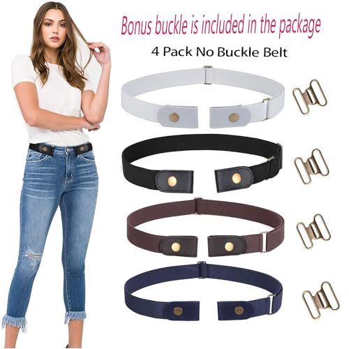 Image of WERFORU No Buckle Stretch Belt for Women and Men Elastic Waist Belt up to 72 Inches for Jeans Pants