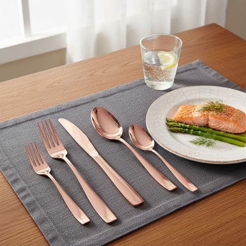 Image of 10 Pcs Rosegold Cutlery Set for Dining Table the Perfect Mirror Polish Hevy Duty Tableware Including Dinner Spoon, Dinner Fork, Dinner Knife, Dessert Spoon & Dessert Fork