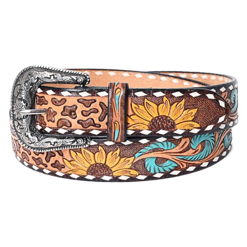 American Darling Beautifully Hand Tooled Tan Genuine American Leather Belt Men and Women Western Belt with Removable Buckle