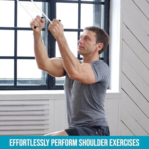 Image of AARAM Pulley with Rope and Door Strap, Easy to Use Exercise Equipment for Frozen Shoulder and Hand /Arm Exercise Material Nylon Plastic, Smooth Action Pulley (Black & Off White)