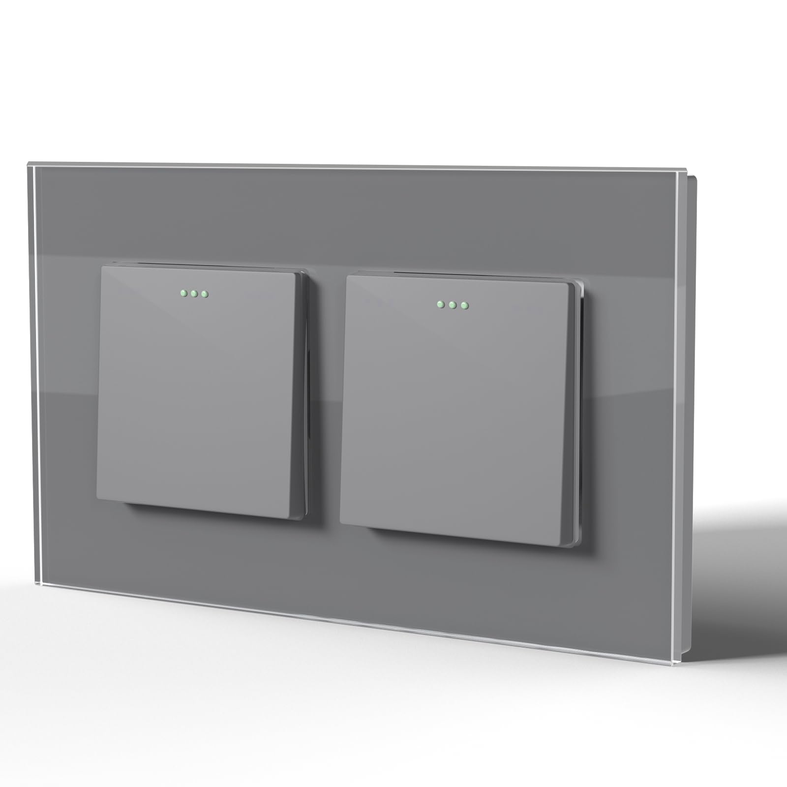 BSEED Electrical Wall Light Switch,Rocker Button wih LED Backlight,10A Toggle On/Off,Glass faceplate, Horizontal & Vertical Mounting,Double 1 Gang 1 Way,146mm Grey — image 1