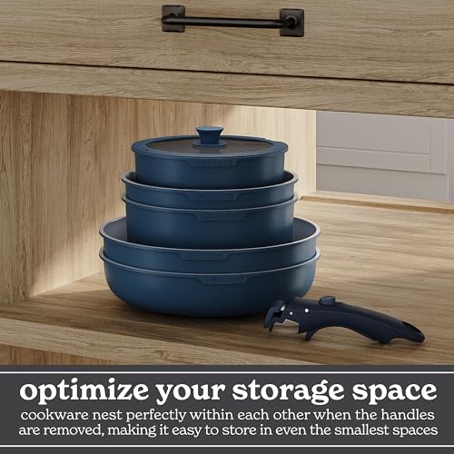 Image of Country Kitchen Cookware Set with Removable Handle, Oven & RV Safe Pots and Pans Set, Denim, Original