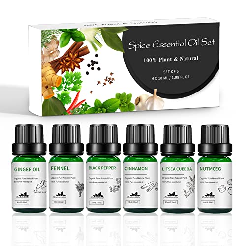 Winter Ätherische Öle Set Mumianhua Würzen Aromatherapie Öl Set Duftöle für Diffuser, Seife, Kerzenherstellung, Reinigung(Fenchel, Schwarzer Pfeffer, Litsea Cubeba, Muskatnuss,...