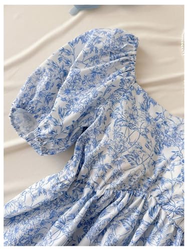 Girl's Floral Puff Short Sleeve Peplum Blouses Ruffle Hem Shirred Babydoll Shirts3