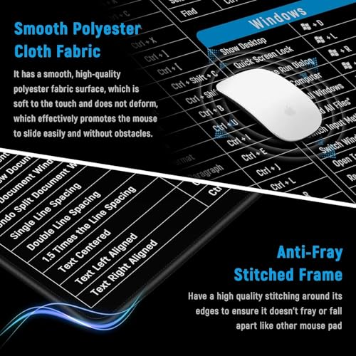 Image of Keyboard Shortcut Mouse Pad, Office /Excel /Word /PPT Shortcuts Cheat Sheet Mat, Quick Key Super Large Anti-Slip Keyboard Pad wit Clear Shortcut Key Patterns(31.5 * 11.8in) (Pack of 1)