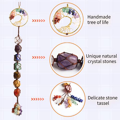 2 Pieces Of 7 Chakras Healing Crystals And Tree Of Life Wall Hanger Tumbled Gemstones Meditation Hanging Ornament Christmas Tree Memorial Hanging Pendant Xmas Gift(Style 1) #TOP6