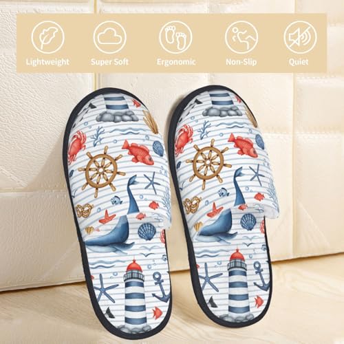 Watercolor Nautical Slippers for Women Fuzzy House Shoes Anti-Skid Indoor Slipper Gifts for Women Mom Ladies3