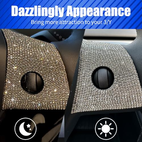 Image of Bling Rhinestone Control Panel Decals for Tesla Model 3 & Y, 3Pcs Sparkly Car Accessories