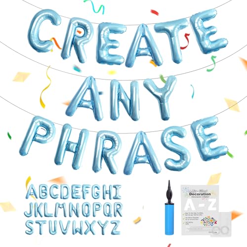 Image of 52 pcs Baby Blue Foil Letter Balloons with Air Pump, 16 Inch 2 A-Z Sets - Mylar Alphabet Balloon Kit for Birthday Banner & Party Decorations