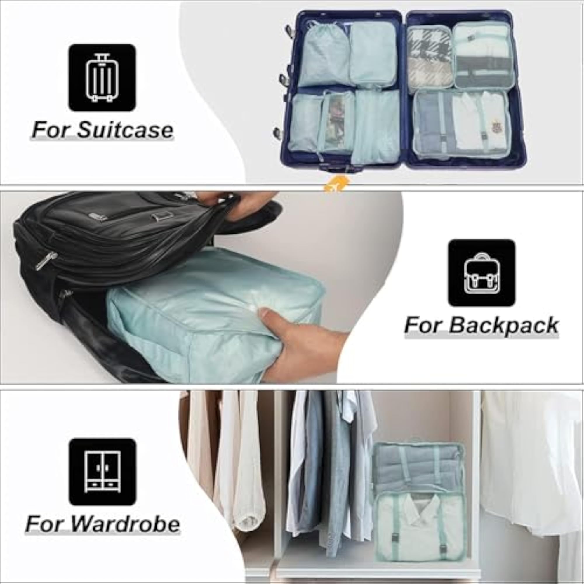 7-in-1 Travel Organiser Bag Set with Shoe Bag and Drawstring Bags