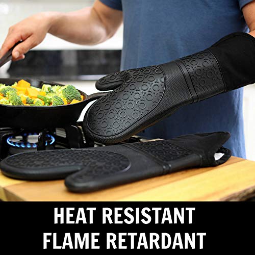 Homwe Extra Long Professional Silicone Oven Mitt, Oven Mitts With Quilted Liner, Heat Resistant Pot Holders, Flexible Oven Gloves, Black, 1 Pair, 14.7 Inch #TOP2