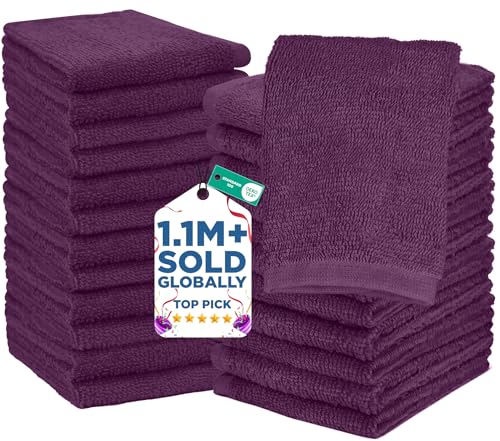 Image of DAN RIVER 24 Pack Wash Cloths for Showering [12x12] - 100% Cotton Washcloths Premium Quality Flannel Face Cloths for Bathroom, Highly Absorbent and Soft Feel Wash Clothes, Purple Passion