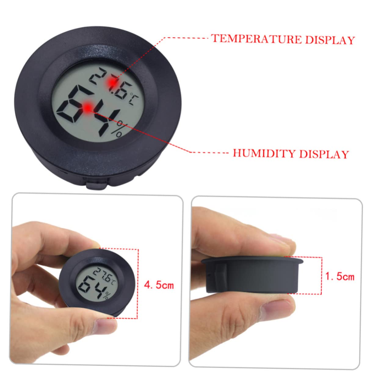 Mipcase 12stücke Rund Hygrometer Thermometer Für Reptilien Eingebettetes Hygrometer Für Temperatur Und Feuchtigkeitsmessung Terrarien Und Haustierkäfigen Schwarz