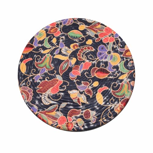Image of Premium Round Cotton Dining Table Mats Set of 4 | Washable Heat Resistant Food Mat | Circular Dining Table Hot Plate Mats & Coaster for Hot Utensil (14-inch, Printed Floral /Blue)