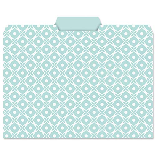 Coastal Blues File Folder Value Pack - Set Of 24 File Folders With Staggered Tabs, 6 Designs, Graphic Geometric Print, Office Supplies, Letter Size,  9 ½  X 11 ¾ Inches #TOP6