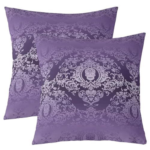 Homemissing Lot de 2 housses de coussin damassées violettes pour adultes - Style baroque victorien - 60 x 60 cm - Doux - Motif floral - Style gothique et...