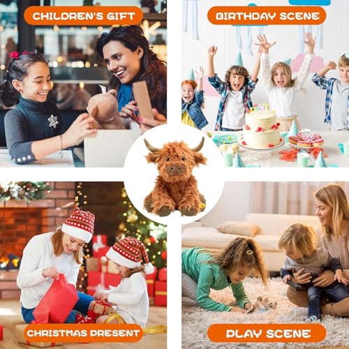 SOLPOBEI Music Highland Cow Stuffed Animal with Sound, Farm Cow Toy with ''Moo''Sound, Soft Farm Animal Cattle Plushie Doll Festival Presents for Adults Kids Boys Girls (Brown) by SOLPOBEI - Used condition - Image 6