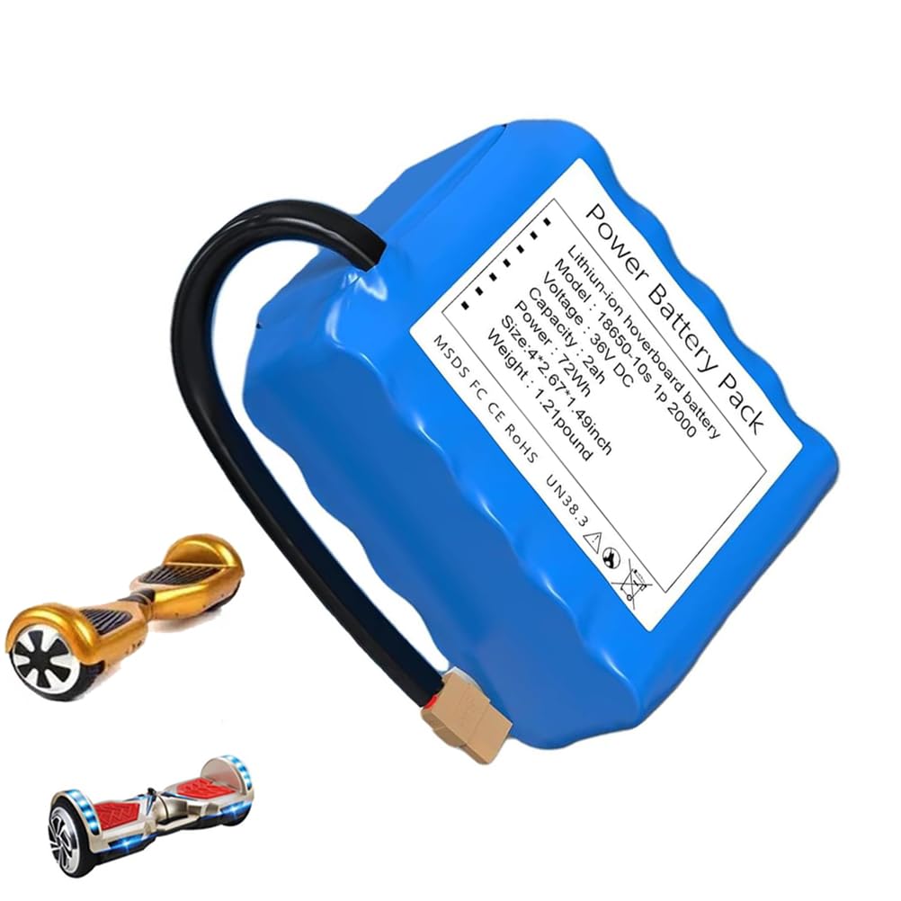 HJGHY 36 Volt 2000mAh Hoverboard Scooter Lithium Battery Replacement 36V 2Ah Lithium Li-ion Battery for Hoverboards Balance Car Skateboards Motor Kit
