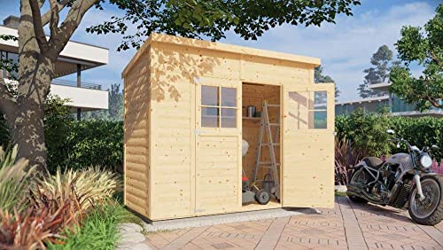 ALPHOLZ Gartenhaus Alster, Gerätehaus Holz, 251x254x210 cm, Pultdach, inkl. Fußboden, Lagerschuppen Garten, Fahrradschuppen, 6m², 19mm Wand, Naturbelassen ALPHOLZ Gartenhaus Alster, Gerätehaus Holz, 251x254x210 cm, Pultdach, inkl. Fußboden, Lagerschuppen Garten, Fahrradschuppen, 6m², 19mm Wand, Naturbelassen