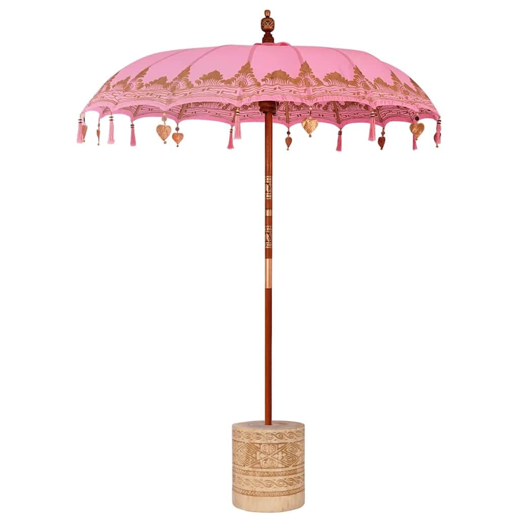 vidaXL Baliński Parasol z Bazą Różowy 185 x 185 x 260 cm, Bali Parasol, Okrągły Parasol Ogrodowy na Zewnątrz, Tropikalny Cień w Różu