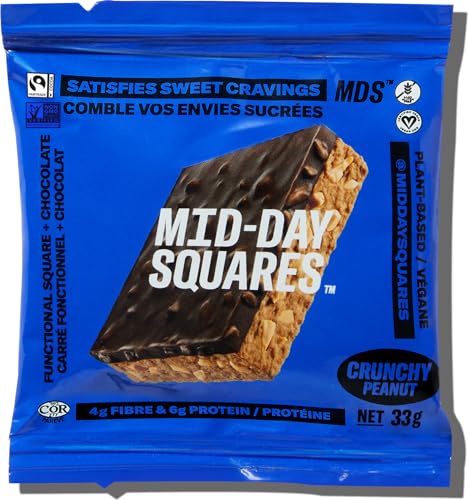 Mid-Day Squares Crunchy Peanut Protein Chocolate Bars, 1.16 Oz each, 3 Packs (36 Squares) | Made with Real Chocolate, 6g Plant Protein, 4g Fiber, Gluten Free, Certified Vegan