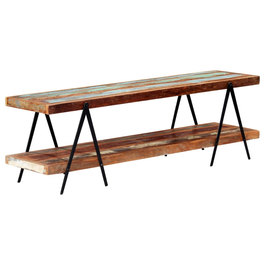 vidaXL Mobile Porta TV Armadietto Multimediale Artigianale Industriale Vintage 2 Ripiani 160x40x50 cm in Legno Massello di Recupero Telaio in Ferro