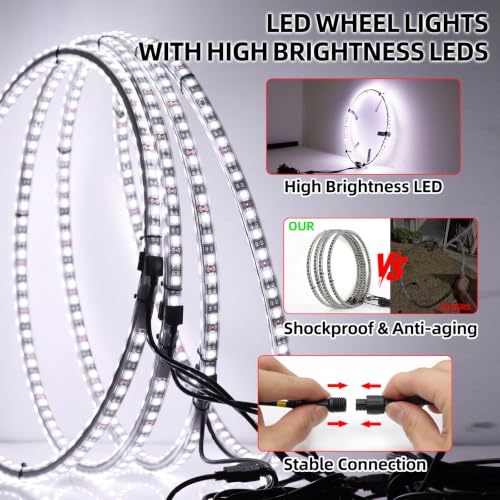Image of 17'' White Double Row LED Wheel Lights for Cars Trucks Off Road 4PCS | Wireless Remote Control