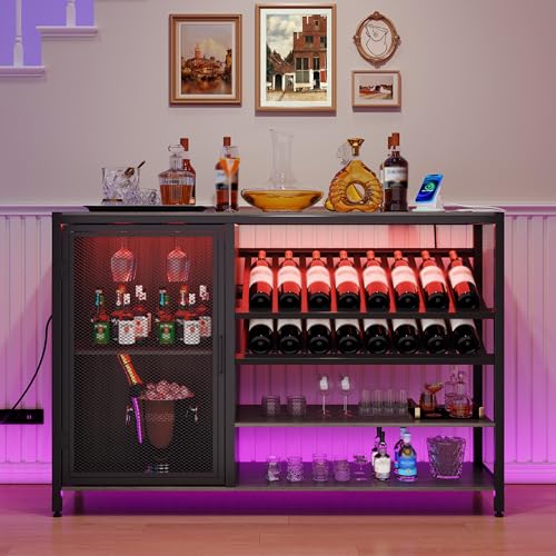 Cakhdry 48" Liquor Stand with Power Outlet, Wine Rack Freestanding