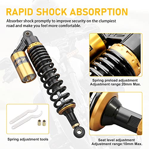 Newsmarts 2pcs Adjustable 400mm Motorcycle Air Shock Absorbers Universal Fit for HONDA for Suzuki for Yamaha for Kawasaki ATV Go Kart Quad Dirt Sport Bikes