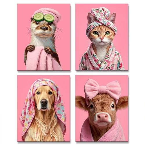 QPOKLAF Pink Animals Bathroom Wall Art Decor,Funny...