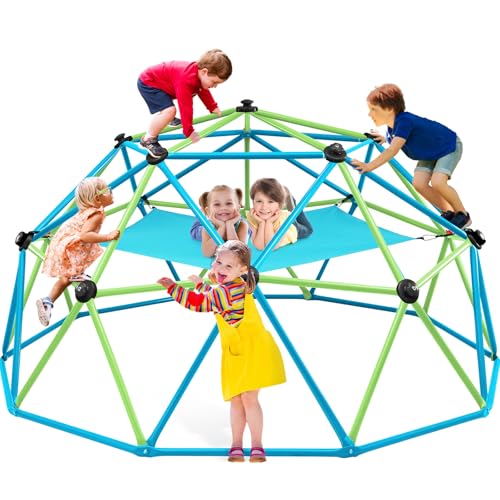 Image of Zupapa Climbing Dome with Hammock, Supports up to 1200lbs Jungle Gym, 10FT Dome Climber with Hammock for Kids 3 to 10 Outdoor Play Equipment