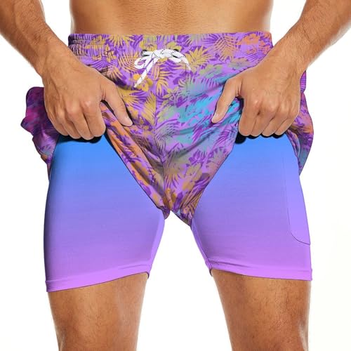 Men's Swim Trunks with Compression Liner Beach Shorts with Pockets 7 Inch Inseam Swim Shorts3
