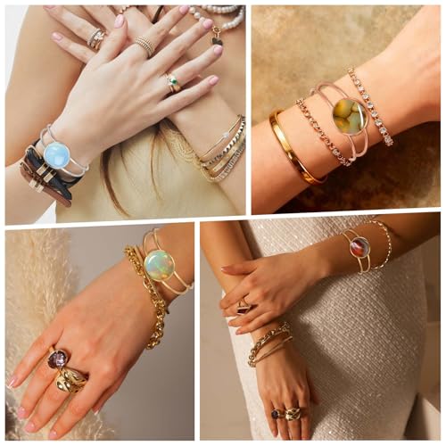 Pulsera en blanco ajustable con bandeja de bisel en blanco redonda para manualidades 7