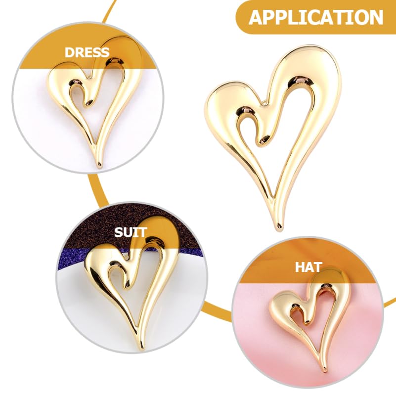 Image of CALLARON Gold Heart Brooch for Women - Vintage Lapel Pin, Cute Lapel Brooche, Fashion Jewelry Valentines Clothing Decoration for Suit, Hat, Handbag, Jacket, Scarves 5.7 x 4.3 cm
