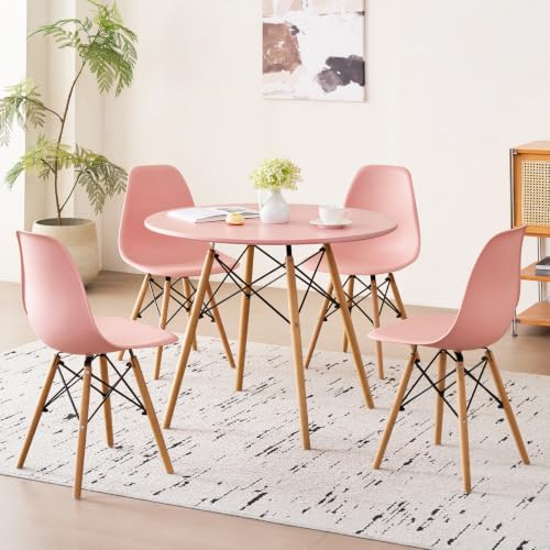Lecafur HL pink round dining table set with four chairs