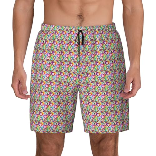 Pantalones cortos de natación para hombre con estampado de arcoíris y corazones