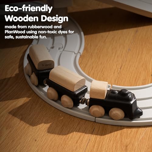 Image of PlanToys Classic Train Wooden Montessori Vehicle Toy | Early Movement, Imagination and Practical Life Exploration | Eco Friendly Train Set for Indoor and Outdoor Play