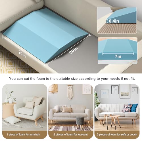 Image of Couch Cushion Support for Sagging Seat - 20 inch x 20 inch High-Density Trapezoid 40D Firm Foam Sofa Cushion Supports, Couch Supporter for Under The Cushions, Blue Set of 1