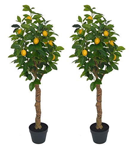 Amerique Pair 4 Feet Gorgeous & Lifelike Six-Branch Artificial Trees With Various Size Lemon Fruits, With Sculpting Resin Trunks And Pot, Real Touch Tech, 48" Each, Green And Yellow, 2 #TOP13