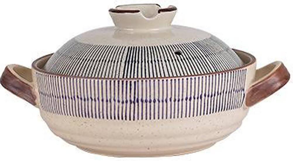 Japanese Donabe Ceramic Hot Pot Ceramic Casserole Dish with Lid Ceramic Casserole Dish Ceramic Stew Pot with Handle Round Ceramic Cookware for Stew Steam, Soup Bowl,1.3 Quart